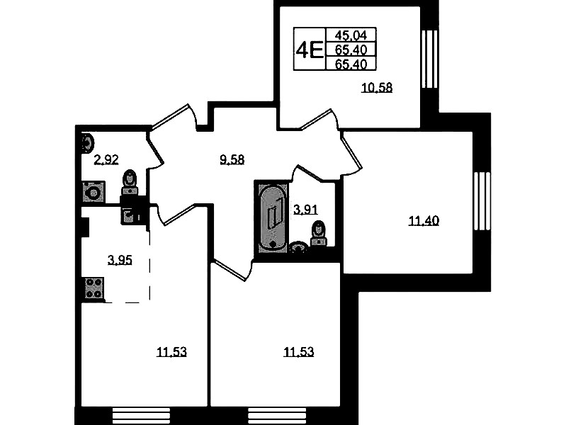 3-комнатная квартира 65.4 м², 1/8 эт., ЖК «Курортный квартал»